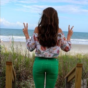 Cute green angry rabbit jeans